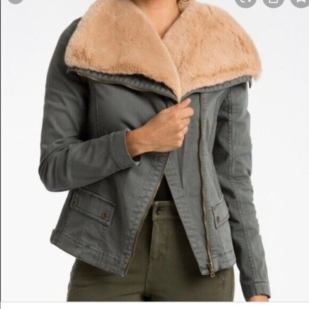 Anthroplogie Marrakech Faux Fur Collar Aviator Moto Jacket Coat Gray - Picture 14 of 14